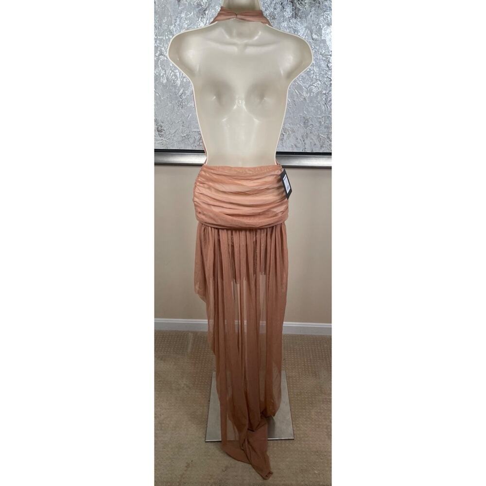 NORMA KAMALI Hi Low Halter Mini Dress in Cappuccino & Snow White Size XS - Picture 5 of 7